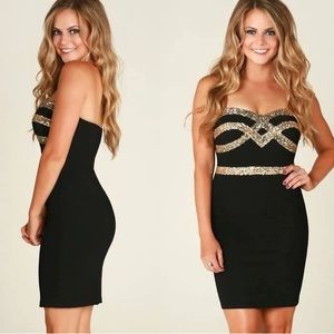 RICKETY RACK #62 Black Gold Sequin Party Prom Dress XXS XS S M